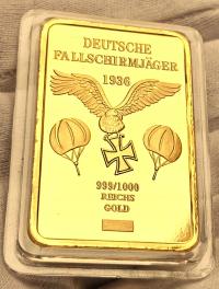 Германия, Deutsche fallschirmajager, коллекционная монета, позолоченная ,