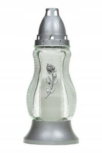 SREBRNY ZNICZ SREBRNA RÓŻA KLASYCZNY ZNICZ NA GRÓB LAMPION SZARY ZNICZ