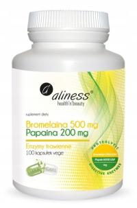 Aliness Bromelaina 500 mg/Papina 200 mg TRAWIENIE ZAPARCIA 100 kapsułek