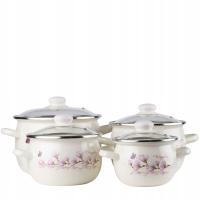 GARNKI EMALIOWANE KOMPLET 4 GARNKÓW EMALIOWANYCH + POKRYWY INDUKCJA GAZ 8EL