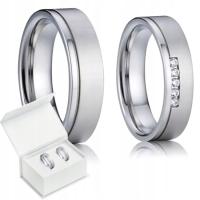 Srebrne Obrączki Ślubne dla Pary Płaski Profil, Cyrkonie + Pudełko Gratis