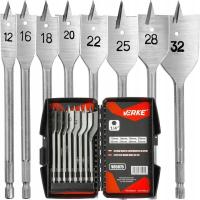 VERKE V05075 сверла по дереву 12-32 мм-8 шт. плоские лопасти