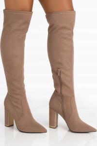 8998 ХАКИ БЕЖЕВЫЕ ЖЕНСКИЕ ВЫСОКИЕ ЗАМШЕВЫЕ САПОГИ НА СТОЙКЕ