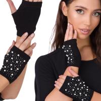 016_ RĘKAWICZKI MITENKI krótkie BEZ PALCÓW perełki