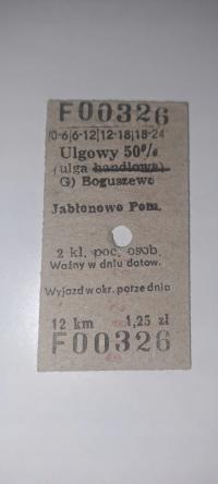 BILET KARTONIKOWY KOLEJOWY PKP BOGUSZEWO - JABŁONOWO POMORSKIE