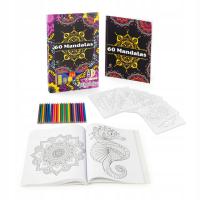 Kolorowanka dla dorosłych mandala zestaw 60 arkuszy 24 kredki 6 szablonów