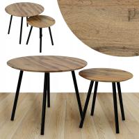 ZESTAW 2 STOLIKÓW KAWOWYCH OKRĄGŁYCH STOLIK SCANDI SK119D DĄB