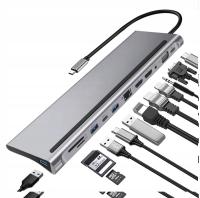 STACJA DOKUJĄCA HUB ADAPTER USB-C 12w1 RJ45 2x HDMI 4K ETHERNET VGA USB 3.0