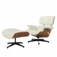 Eames Lounge Chair белая натуральная коровья кожа светлого ореха