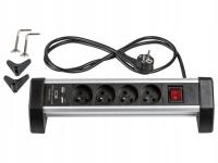 Listwa zasilająca Aluminiowa biurkowa ROWI 1,5 m 4 gniazda + 2 USB