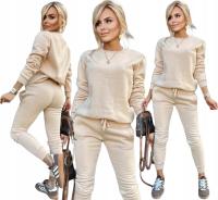 Bawełniany ciepły KOMPLET dresowy damski DRES spodnie + bluza ARIANA