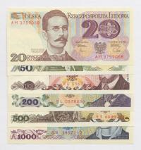 ZESTAW BANKNOTÓW PRL 20 - 50 - 100 - 200 - 500 - 1000 UNC /AM3768