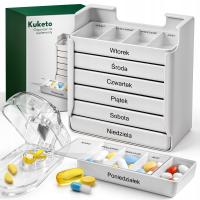 POJEMNIK pudełko NA LEKI tabletki ORGANIZER tygodniowy 7 DNI + PRZECINAK