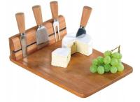 Bambusowa deska taca do serów przystawek + 4 noże na Sery do Serwowania