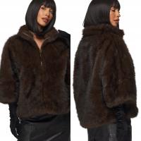 KURTKA DAMSKA zimowa gruba futrzana futerko bolerko ponczo brąz czekoladowa
