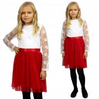 ELEGANCKA Sukienka TIULOWA Haft CZERWONA