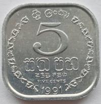 Sri Lanka 5 Cent 1991 Mennicza (UNC)