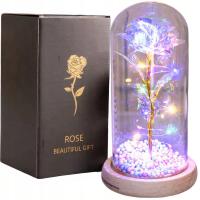 WIECZNA RÓŻA W SZKLE ŚWIECĄCA LED PREZENT PUDEŁKO NA ŚWIĘTA JAK PRAWDZIWA