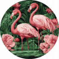 Obraz Malowanie po numerach Flamingi kwiaty d39 IDEYKA na okrągłej ramie