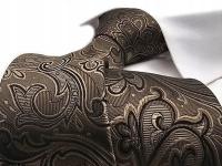 BRĄZOWY WE WZORY MODNY KRAWAT MĘSKI ŚLEDŹ