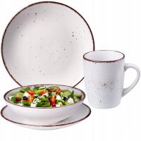 SERWIS OBIADOWY 6 OSÓB KOMPLET OBIADOWO KAWOWY 24 EL. KUBKI BIAŁY KAMIONKA