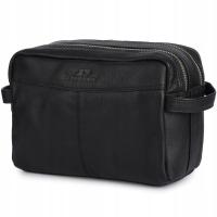 Kosmetyczka unisex skórzana saszetka czarna dwukomorowa podróżna Beltimore