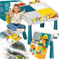 STOLIK Z KRZESEŁKIEM WIELOFUNKCYJNY EDUKACYJNY KLOCKI 200+ EL. BLAT SCHOWKI