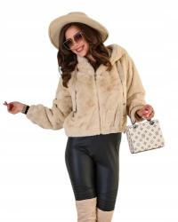 2215 БЕЖЕВАЯ ЖЕНСКАЯ МЕХОВАЯ КУРТКА L - 40