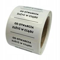 Naklejki z napisem OD OTWARCIA ZUŻYĆ W CIĄGU - Etykiety foliowe 40x15mm