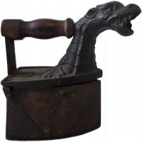 DUŻE STARE ŻELIWNE ŻELAZKO NA WĘGIEL Z KOMINEM PRL