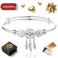 BRANSOLETKA DAMSKA SREBRNA 925 ŁAPACZ SNÓW GRAWER PREZENT REGULOWANA ŻONY