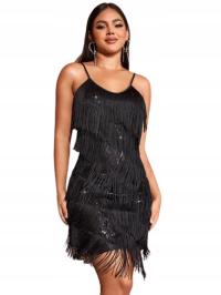 CZARNA SUKIENKA Z FRĘDZLAMI i CEKINAMI S/M/L Na sylwestra na imprezę