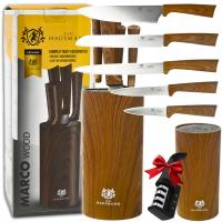 НОЖИ В БЛОКЕ НАБОР НАБОР КУХОННЫХ НОЖЕЙ 5ШТ.  ТОЧИЛКА ДЛЯ НОЖЕЙ