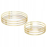 Metalowa taca z lustrem złota okrągła komplet 2szt
