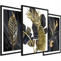 Современные картины для гостиной, спальни, золотые листья 3 шт