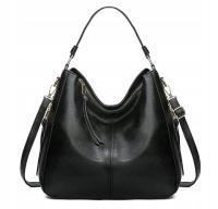 TOREBKA Czarna Damska Eko Skóra Miejska Pojemna Do Ręki na Ramię Pasek