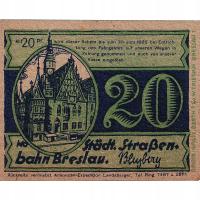 Banknot, Niemcy, Breslau, 20 Pfennig, Eglise, 1922