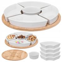 Okrągły zestaw do przekąsek na tacy Na sosy dip tapas Z miseczkami Biały