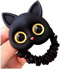 Elastyczna Gumka kotek frotka do włosów czarny kot