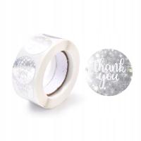 Naklejki okrągłe srebrne mieniące z napisem THANK YOU dziękuję 500szt