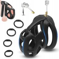 PLASTIKOWA KLATKA NA PENISA BDSMJOY COBRA +4 RÓŻNE ORINGI CZARNA ROZMIAR S