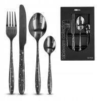 Zestaw sztućców dla 4 osób świąteczne czarne stal nrdz 16 el. na prezent