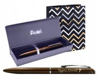 Pióro Kulkowe Pentel EnerGel BL2007 Brązowe z Grawerem Zestaw Prezentowy