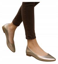 Baleriny damskie gładkie Złote balerinki buty wiosenne 18626