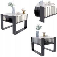 Ława IGA KWADRAT biało-czarna z lamelami stolik kawowy lamele loft retro