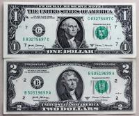 1 i 2 dolary USA stan 1 z paczki
