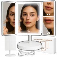 LUSTERKO DO MAKIJAŻU KOSMETYCZNE LUSTRO LED PODŚWIETLANE ROZKŁADANE PREMIUM
