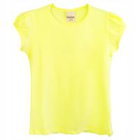 Gładka BLUZKA dziewczęca KOSZULKA krótki rękaw z marszczeniami - neon