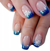 Paznokcie sztuczne świąteczne tipsy zimowe nude granat french białe gwiazda