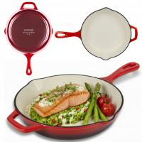 PATELNIA ŻELIWNA EMALIOWANA 26 cm DUŻA INDUKCJA PIEKARNIK GAZ CZERWONA